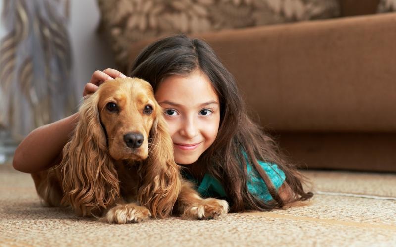 a person lying on the floor with a dog