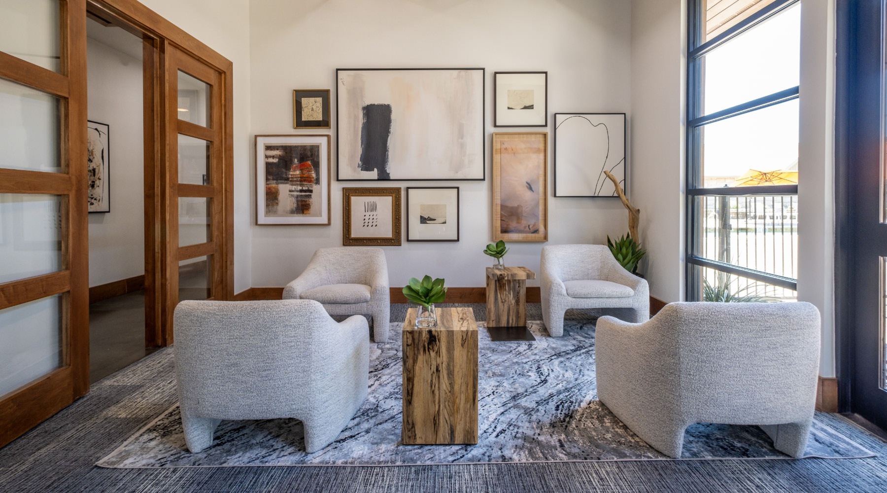 Everything within reach clubroom with a wood floor